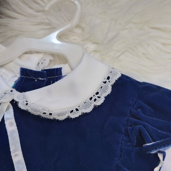 Vintage 24m  Blue Velvet Peter Pan Collar Dresss - Picture 3 of 8